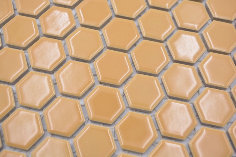 Ceramic mosaic hexagon ochre orange glossy mosaic tiles wall tile backsplash kitchen bathroom MOS11H-1308_f