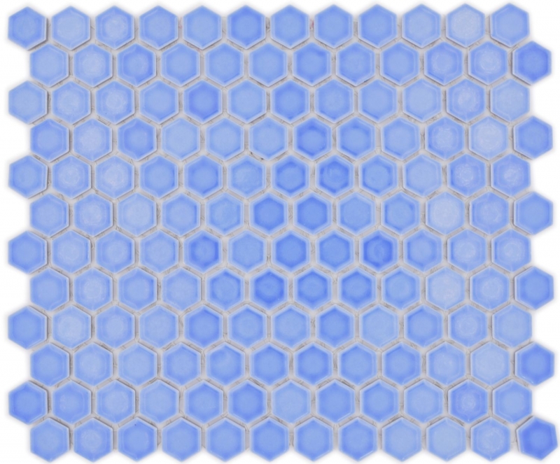 Hexagonale Sechseck Mosaik Fliese Keramik mini blau glänzend Mosaikfliese Wand Fliesenspiegel Küchenfliese Bad - MOS11H-0506