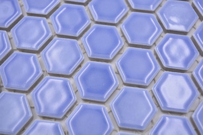 Hexagonale Sechseck Mosaik Fliese Keramik mini blau glänzend Mosaikfliese Wand Fliesenspiegel Küchenfliese Bad - MOS11H-0506