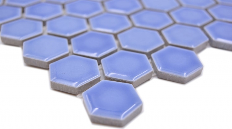 Hexagonal hexagonal carreau de mosaïque céramique mini bleu brillant carreau de mosaïque mur carreaux de cuisine salle de bains - MOS11H-0506
