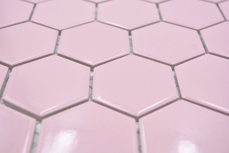 Ceramic mosaic hexagon dusky pink glossy mosaic tiles wall tile backsplash kitchen bathroom MOS11H-1112_f