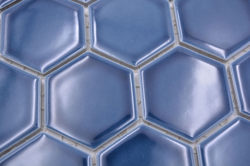 Hexagonale Sechseck Mosaik Fliese Keramik blaugrün glänzend Mosaikfliese Wandfliese Fliesenspiegel Küche Badfliese - MOS11H-0504