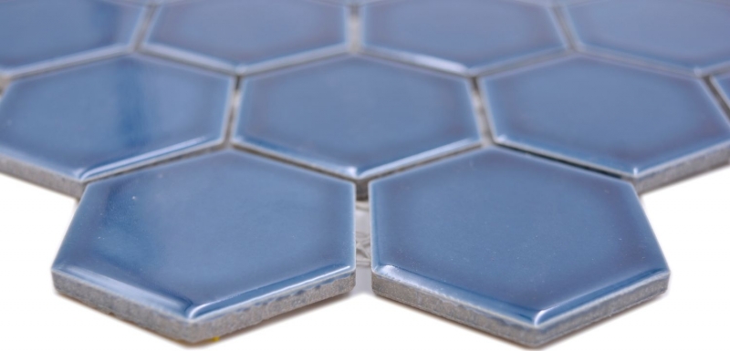Hexagonale Sechseck Mosaik Fliese Keramik blaugrün glänzend Mosaikfliese Wandfliese Fliesenspiegel Küche Badfliese - MOS11H-0504