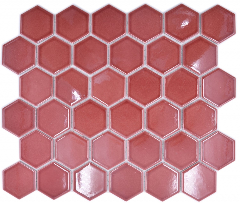 Hexagonale Sechseck Mosaik Fliese Keramik Bordüreauxrot glänzend Mosaikfliese Wand Fliesenspiegel Küchenfliese Badfliese - MOS11H-0901
