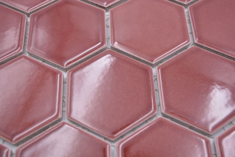 Piastrella di mosaico esagonale in ceramica bordo rosso lucido piastrella di mosaico parete piastrella backsplash cucina piastrella bagno - MOS11H-0901