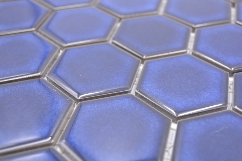Hexagonale Sechseck Mosaik Fliese Keramik kobaltblau glänzend Mosaikfliese Wandfliese Fliesenspiegel Küchefliese Bad - MOS11H-4501