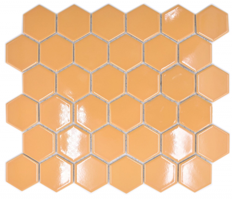  Keramik  Mosaik Hexagon  ockerorange gl nzend