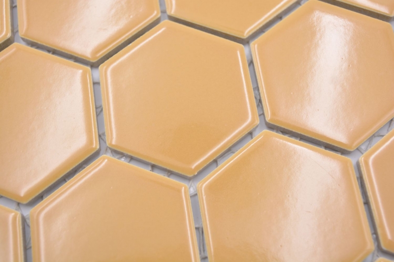 Hexagonal hexagonal carreau de mosaïque céramique ocre orange brillant carreau de mosaïque murale carreau de cuisine salle de bain WC - MOS11H-1208