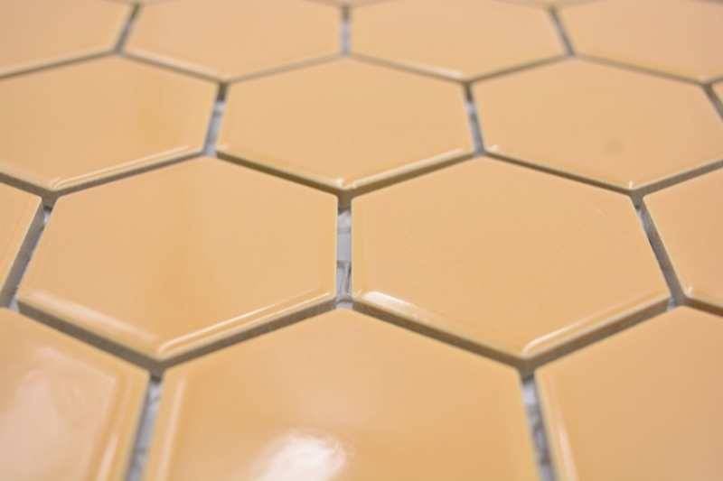 Hexagonal hexagonal carreau de mosaïque céramique ocre orange brillant carreau de mosaïque murale carreau de cuisine salle de bain WC - MOS11H-1208