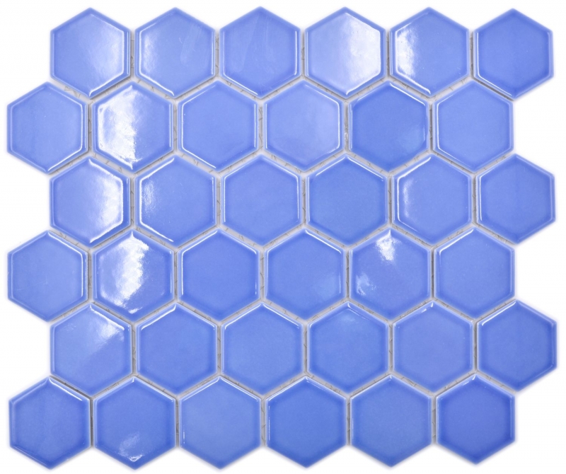 Hexagonal Hexagonal Carreau de Mosaïque Céramique bleu brillant Carreau de Mosaïque murale Carreaux de cuisine Carreaux de salle de bain Paroi de douche - MOS11H-6501