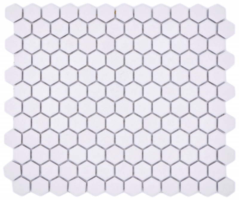 Hexagonale Sechseck Mosaik Fliese Keramik mini weiß R10B Duschtasse Bodenfliese Mosaikfliese Rutschhemmend Badfliese - MOS11H-0101-R10