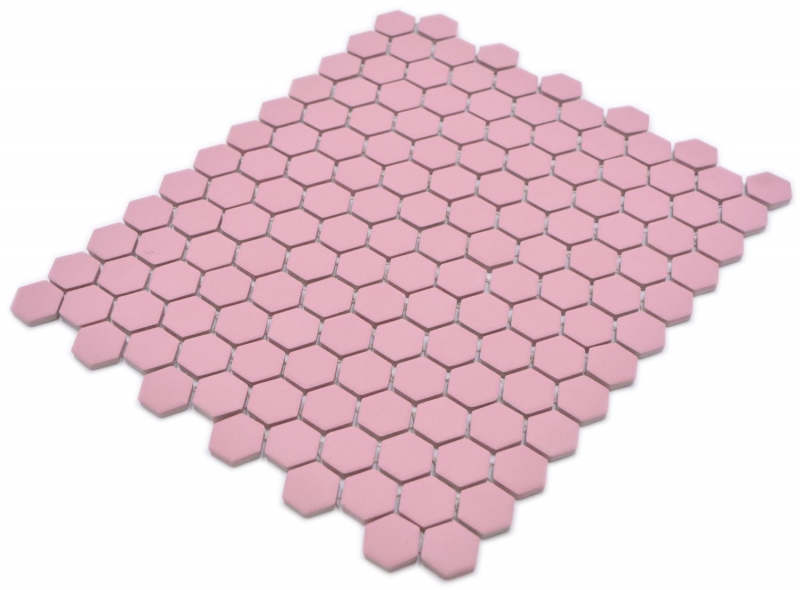 Hexagonale Sechseck Mosaik Fliese Keramik mini altrosa R10B Duschtasse Bodenfliese Mosaikfliese Rutschhemmend Badfliese - MOS11H-1111-R10