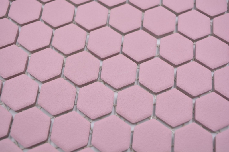 Hexagonal hexagon mosaic tile ceramic mini antique pink R10B shower base floor tile mosaic tile non-slip bathroom tile - MOS11H-1111-R10