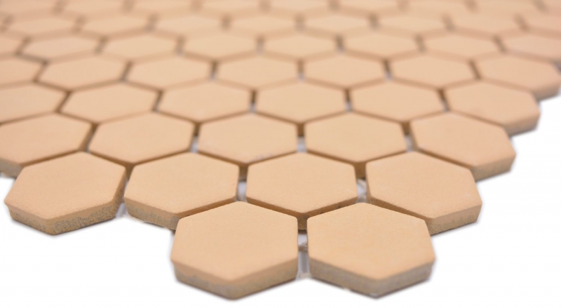 Hexagonal hexagon mosaic tile ceramic mini ochre orange R10B shower base floor tile mosaic tile non-slip bathroom - MOS11H-1208-R10