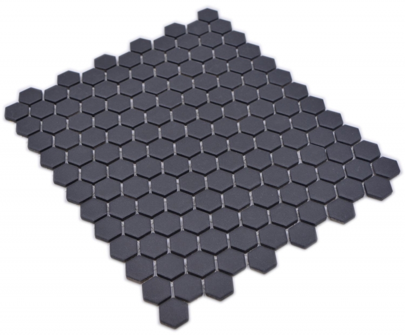Hexagonale Sechseck Mosaik Fliese Keramik mini schwarz R10B Duschtasse Bodenfliese Mosaikfliese Rutschhemmend Bad WC - MOS11H-0003-R10