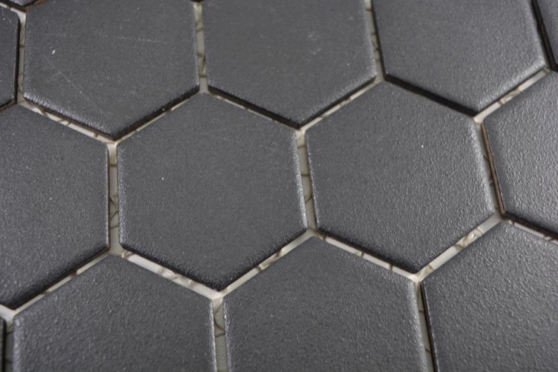 Piastrella di mosaico esagonale in ceramica nera R10B piatto doccia piastrella di pavimento piastrella di mosaico antiscivolo bagno cucina - MOS11H-0303-R10