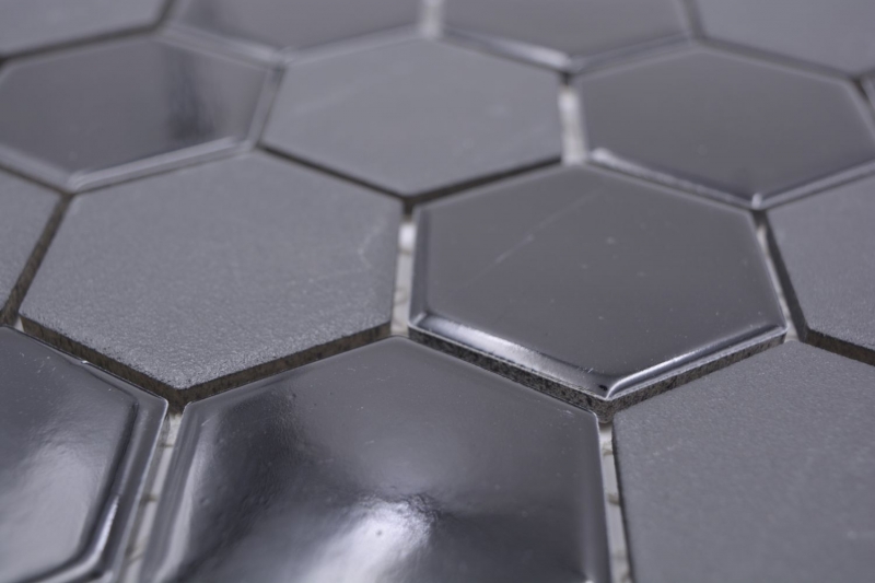 Hexagonale Sechseck Mosaik Fliese Keramik schwarz glänzend R10B Duschtasse Bodenfliese Mosaikfliese Rutschsicher Küchenwand - MOS11H-0311-R10