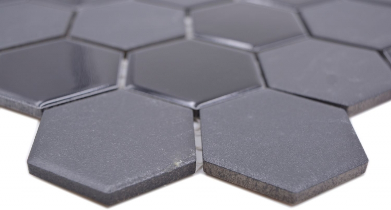 Piastrella di mosaico esagonale ceramica nera lucida R10B piatto doccia piastrella pavimento piastrella mosaico antiscivolo parete cucina - MOS11H-0311-R10