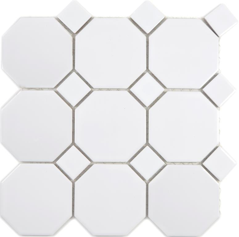 Ceramic mosaic Octa white matt with white glossy mosaic tiles wall tile backsplash kitchen bathroom MOS13-Octa0111_f