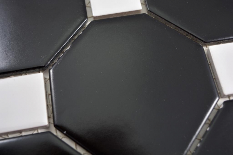 Mosaico ottagonale in ceramica otta nero opaco con piastrelle di mosaico bianco lucido rivestimento cucina bagno MOS13-Octa0301_f