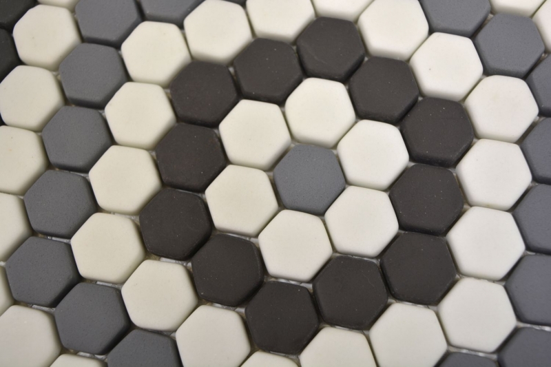 Mosaik Dekor GLASMOSAIK Hexagon grau schwarz weiß matt Mosaikfliesen Wand Fliesenspiegel Küche Bad MOS140-ROHX3_f