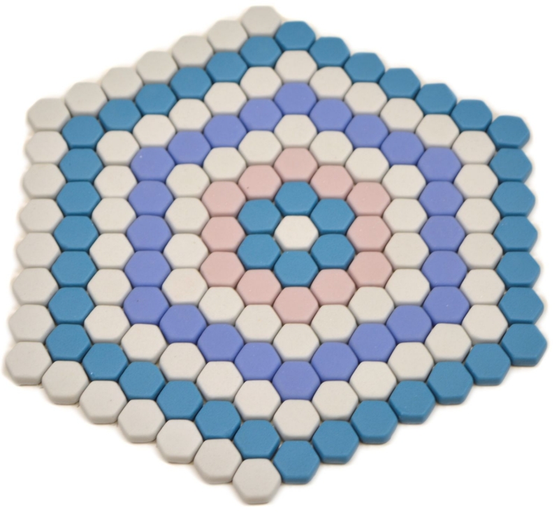 GLASMOSAIK Hexagon DEKOR blau rosa weiß matt Mosaikfliesen Fliesenspiegel Wand Küche Bad MOS140-ROHX9_f