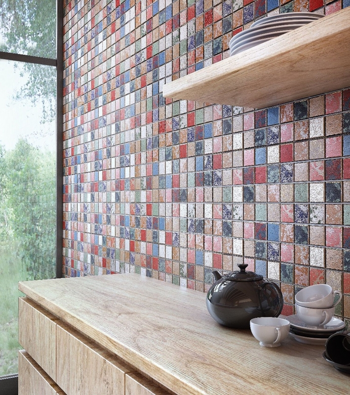 Piastrella di ceramica a mosaico colorata vintage retro used look mosaico piastrelle parete backsplash cucina - MOS24-1234