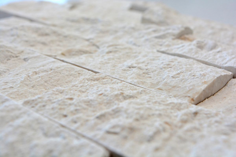 Pierre calcaire Mosaïque Pierre naturelle Splitface Mur de pierre blanc crème Brick Limestone 3D optique carrelage - MOS29-49792