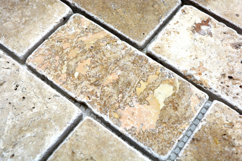 Hand sample mosaic tile travertine natural stone beige Brick Inula Chiaro Antique Travertine MOS43-1202_m