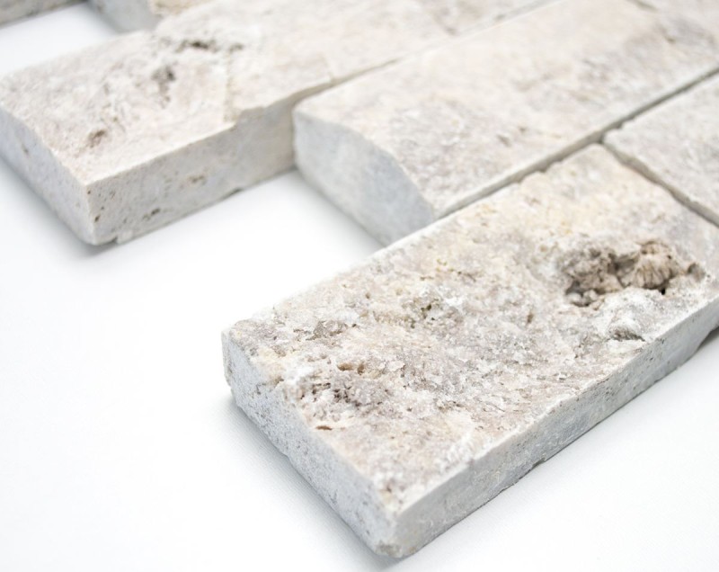 Travertin Mur de pierres Pierres naturelles gris clair Brick Splitface argent 3D Aspect mural Blocage cuisine - MOS29-42781