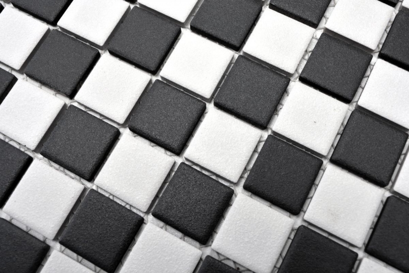 Céramique MOSAÏQUE Échiquier noir blanc mat non émaillé CARREAUX DE DOUCHE - MOS18-0305-R10