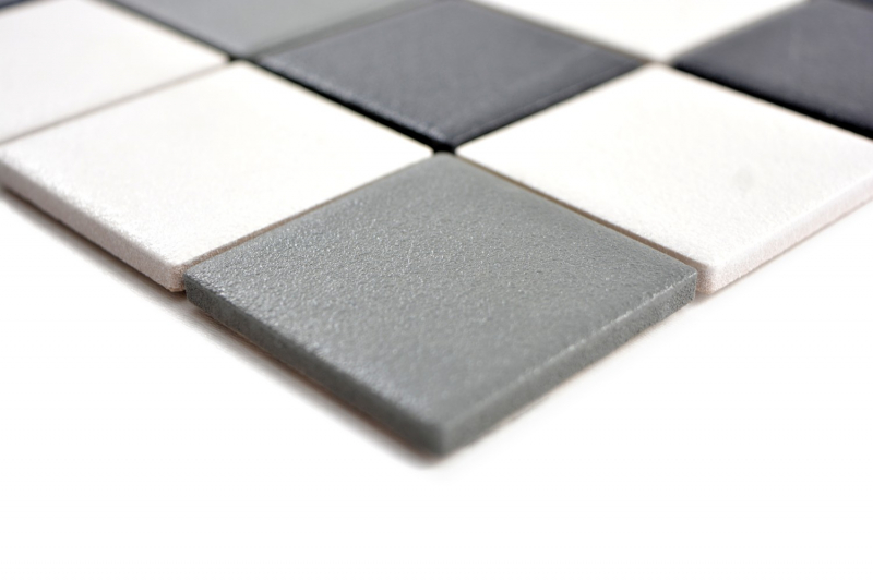 Keramik Mosaik Fliese RUTSCHEMMEND RUTSCHSICHER schwarz weiß grau metall unglasiert Fliesenspiegel - MOS14-2213-R10
