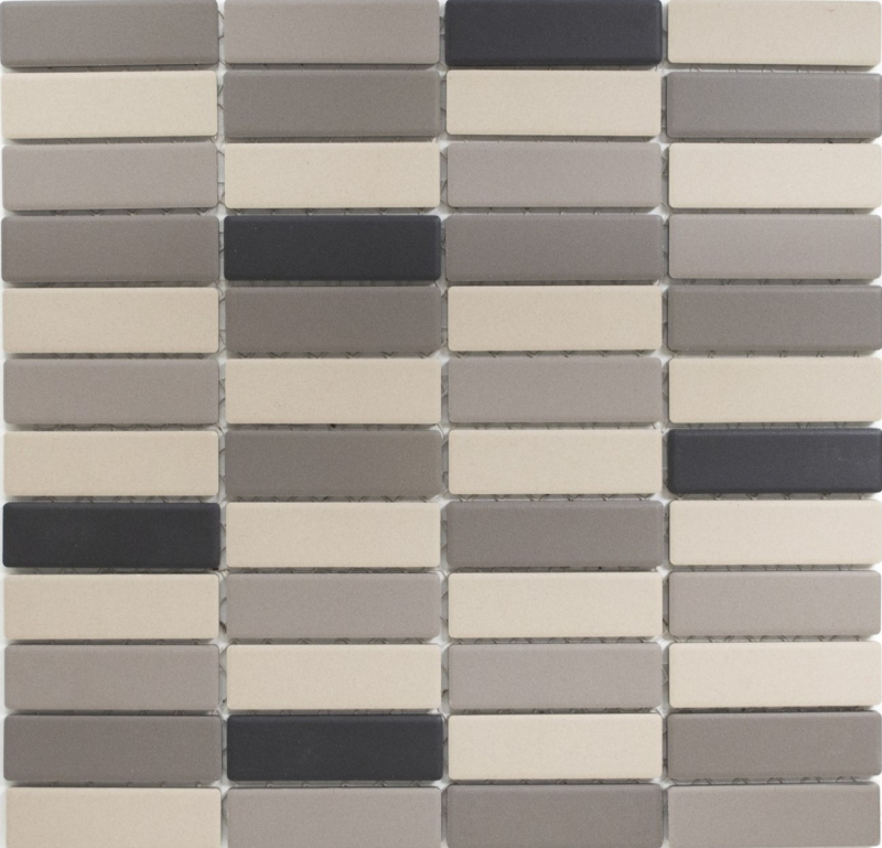 Stäbchen Mosaik Fliese Keramik hellbeige grau schwarz grafit unglasiert rutschsicher Duschtasse Bodenfliese - MOS24B-0208-R10
