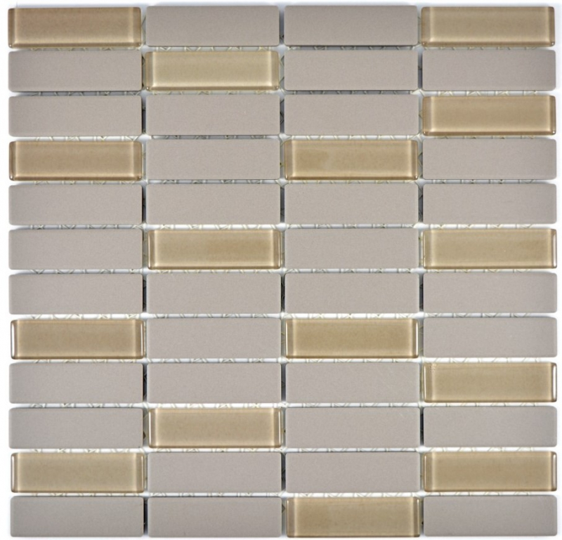 Tassello a mosaico Rod in ceramica beige chiaro grigio fango non smaltato antiscivolo vetro mix piatto doccia pavimento piastrelle bagno - MOS24-0212-R10