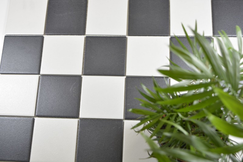 Piastrelle a mosaico per pareti e pavimenti in ceramica a scacchiera bianco nero - MOS22-0304-R10