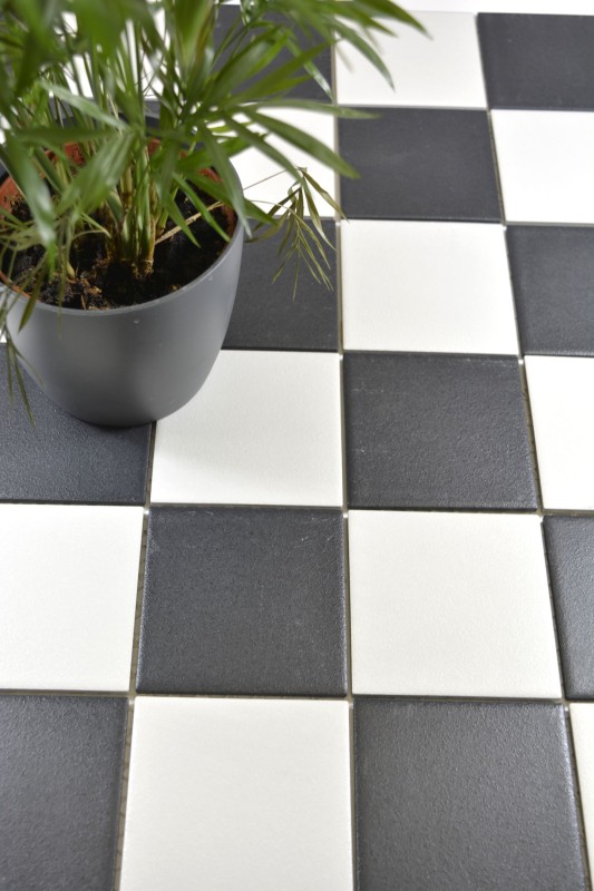 Piastrelle a mosaico per pareti e pavimenti in ceramica a scacchiera bianco nero - MOS22-0304-R10