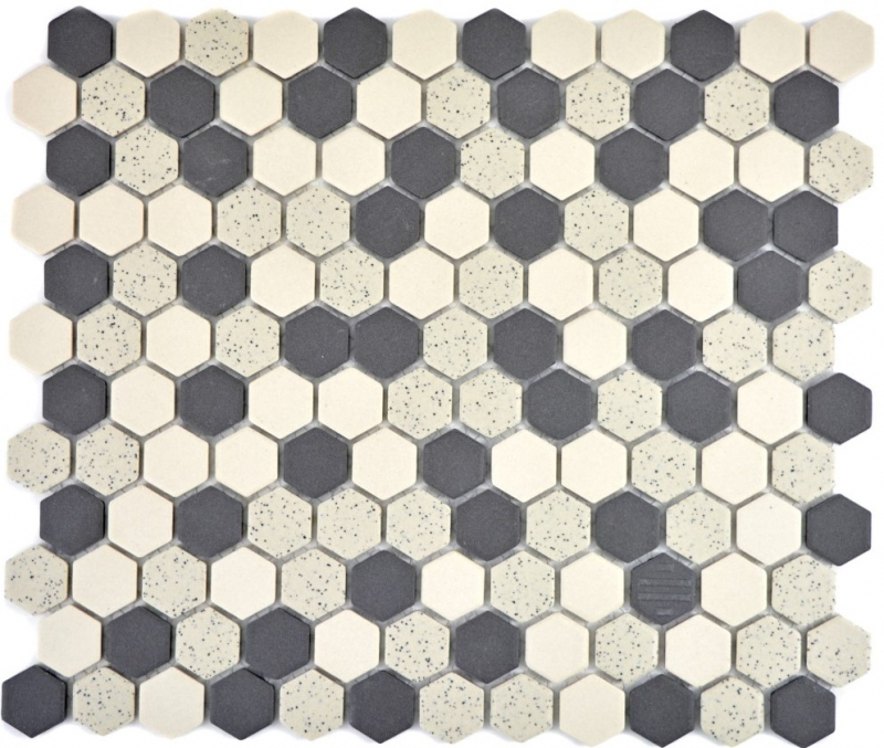 Hexagonal hexagonal carreau de mosaïque céramique mini beige noir non émaillé antidérapant moucheté cuisine salle de bain - MOS11A-0113-R10