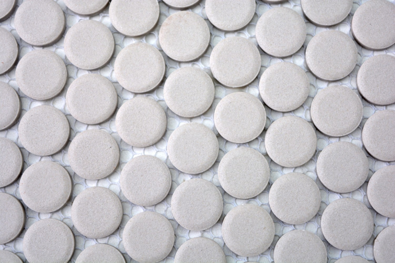 Mosaïque bouton LOOP mosaïque ronde gris clair beige non-émaillé antidérapant sol cuisine douche - MOS10-0202-R10
