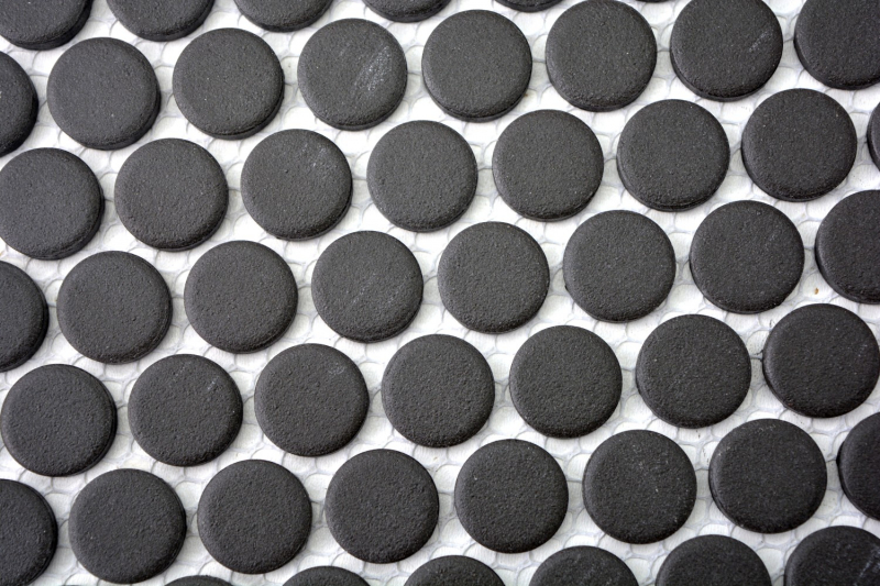 Mosaïque bouton LOOP mosaïque ronde fond de bac à douche noir anthracite non-émaillé antidérapant mur - MOS10-0304-R10