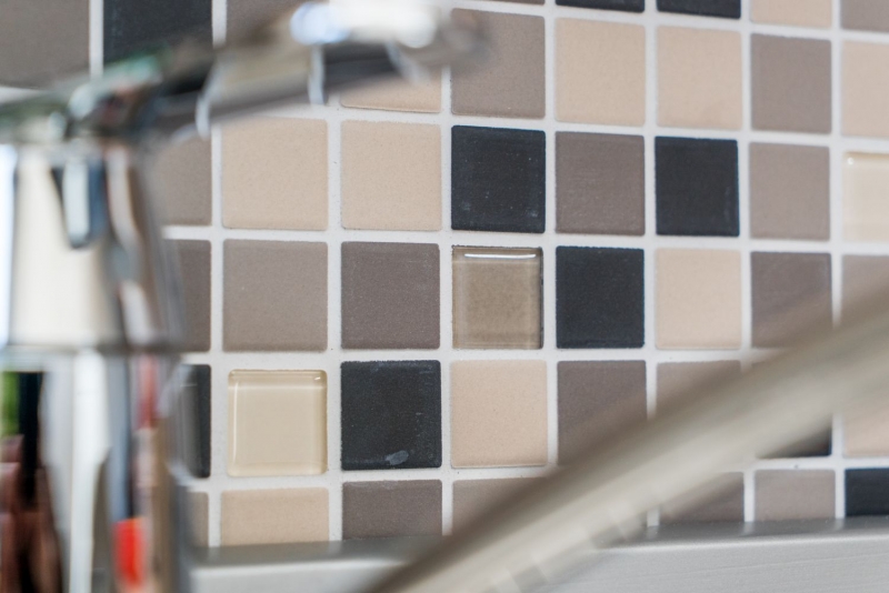 Mosaic tile ceramic glass mosaic mix light beige gray black unglazed non-slip tile backsplash - MOS18-CUG60