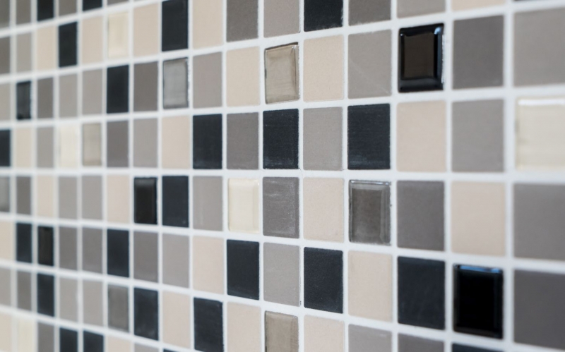 Mosaikfliese Keramik Glasmosaik mix hellbeige grau schwarz unglasiert rutschsicher Fliesenspiegel - MOS18-CUG60