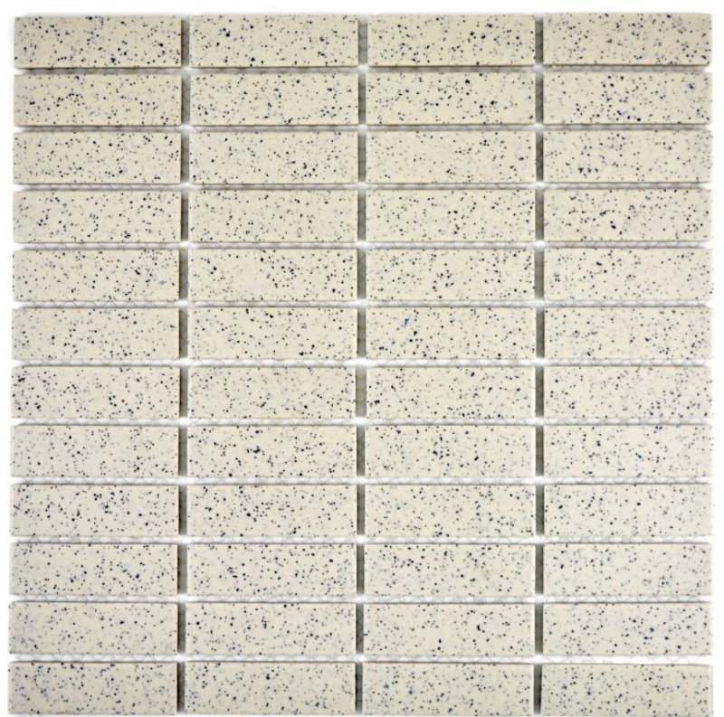 Piastrella di mosaico in ceramica crema bianca a bastoncini punteggiata non smaltata MOS24-0103-R10_f