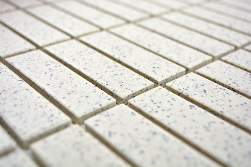 Piastrella di mosaico in ceramica crema bianca a bastoncini punteggiata non smaltata MOS24-0103-R10_f