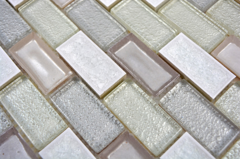 Mosaikfliese Transluzent Keramik weiß Brick Glasmosaik Crystal Keramik Arktis weiß MOS83IC-0211_f