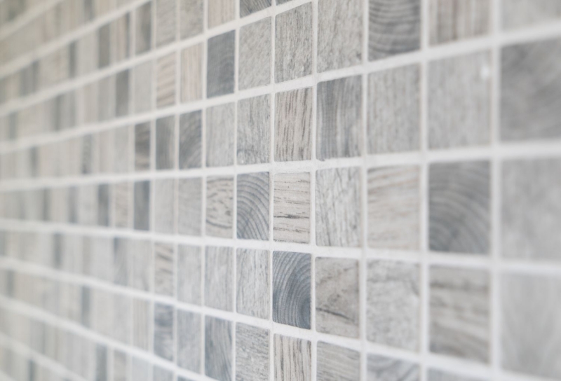 Glass mosaic Sustainable wall covering Recycling wood texture light gray Tile backsplash MOS63-312