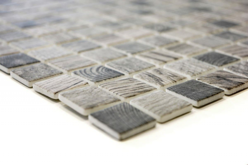 Mosaico di vetro Rivestimento sostenibile Riciclaggio texture legno grigio beige Schienale di piastrelle MOS63-324