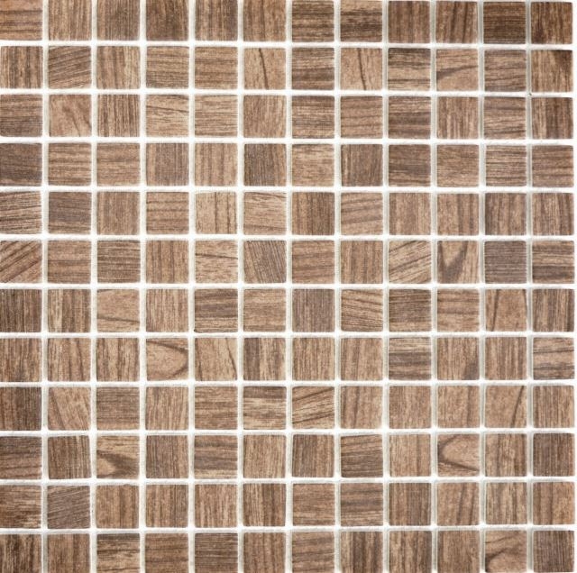 Mosaico di vetro Rivestimento sostenibile Riciclaggio legno texture marrone Schienale di piastrelle MOS63-409