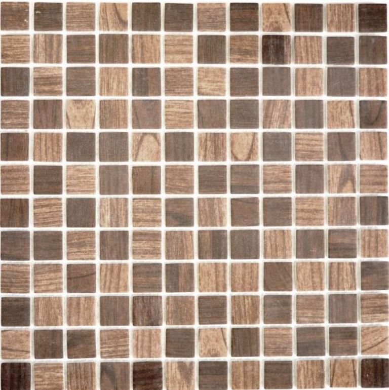 Glass mosaic Sustainable wall covering Recycling wood texture brown dark brown Tile backsplash MOS63-410