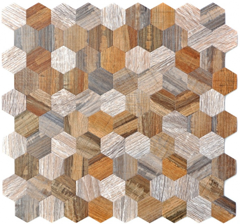 self-adhesive mosaic tile ALU gray beige hexagon metal wood look tile backsplash MOS200-2022