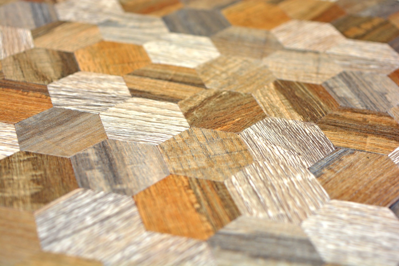 piastrella di mosaico autoadesiva ALU grigio beige esagono metallo effetto legno backsplash MOS200-2022